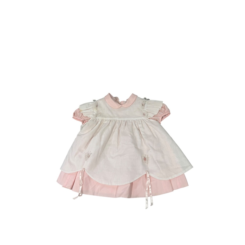 Vintage Beth Terrell by Johnston Baby Girl Pink White Pinafore Dress Set 9-12M